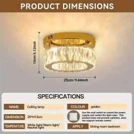 Modern Crystal Ceiling Light, 1pc - Golden or Silvery, Semi-Flush Mount Installation, for Switch Control, Ideal for Bedroom, Living Room, Dining Room, Bar - Includes Installation Hardware, Ceiling Light for Living Room