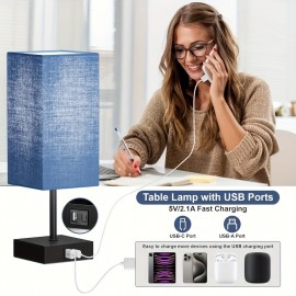 Bedside Table Lamp For Bedroom Set Of 2, 3 Way Dimmable Touch Lamp With USB C+A Charging Ports, Small Nightand Lamps For Bedroom Decor, Living Room, LED Bulbs Included, Upgraded Navy Blue
