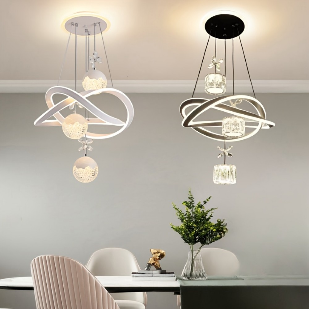 Modern 3-Light Acrylic Pendant Fixture with 3-Color Dimming (3000K/6000K/4500K) - Sleek Metallic Finish, Space-Inspired Design for Dining Room, Bedroom, or Bar - Hardwares Included, Remote Control Not Included