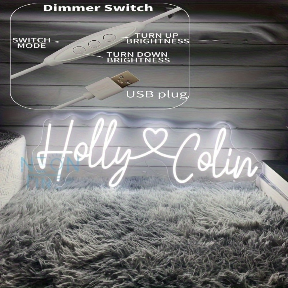 Custom Wedding LED Neon Sign- Personalized Couple Names with Heart Design Wall Art, USB Powered Wall Mounted Home Decor for Wedding, Anniversary, Valentine's Day Gifts, Romantic Ambient Lighting, Elegant Fonts, High Quality Durable Lighting, Event P