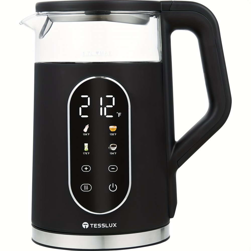 Electric Kettle, 1.7L/ 1500W Water Boiler Heater With Temperature Control, BPA-Free, 4 Preset Heating Programs, Glass Boiling Tea Maker, Black, Camping Must Haves, Kitchen Accessories
