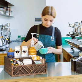 IDUK Coffee Station Organizer - Recycled Wood Coffee Bar Storage with Cup Holders, Compartmentalized Shelves - Space-Saving Countertop Organizer for Kitchen, Office, Cafe - Coffee &itchen Decor