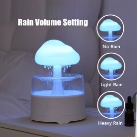 [Rain Cloud Aroma Diffuser] 7-Color Mushroom-Shaped Rain Cloud Aroma Diffuser | Waterfall Night Light with Mist Humidifier, Desk Simulation Water Droplet Sound, USB-Powered (White) - 1pc