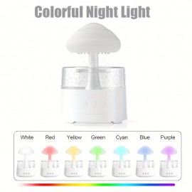 [Rain Cloud Aroma Diffuser] 7-Color Mushroom-Shaped Rain Cloud Aroma Diffuser | Waterfall Night Light with Mist Humidifier, Desk Simulation Water Droplet Sound, USB-Powered (White) - 1pc