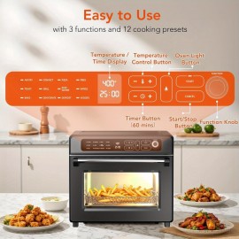 Fryer Toaster Oven, Air Fryer Toaster Oven Combo, 12-in-1 Digital Countertop Natural Convection Roast Bake Dehydrate And Reheat, Stainless Steel