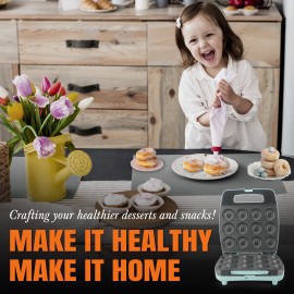 12X2.2 Inch Mini Electric Donut Maker - Aqua Blue, Multi-Donut Maker for Kids & Family, Bite-Sized Donuts, Perfect for Snacks & More, Donut Making Machine Donut Maker Donut Making Equipment, Kitchen Appliance