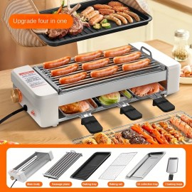 4-in-1 Multi-functional Sausage Grill, With Three-hand Dish And Silicone Oil Brush, Silicone Grill Holder, Non-stick Pan, Countertop, Adjustable Temperature, Detachable Panel, Easy To Clean, Suitable For Kitchens And Dormitories