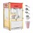 The popcorn machine is equipped with an 8-ounce water bottle and can make up to 32 cups. It is a commercial popcorn machine with a tabletop, featuring a stainless steel spoon, an oil spoon and 3 popcorn cups. It is suitable for home theaters and is black
