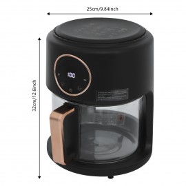 1.11gal/ 3.81Qt 1200W Glass Air Fryer with 360° Viewable Design - 110V Airy Fryer for Home Kitchens, Restaurants, Family Gatherings, Outdoor Picnics, Food Stalls - Perfect for Cooking Chicken Wings, French Fries, Shrimp, Onion Rings