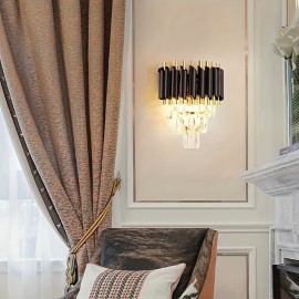 Modern Minimalist LED Three-Color Dimmable Wall Light for Bedroom, Study Room, Living Room, And Hallway, Featuring Crystal Decor.