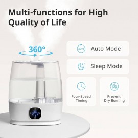 1.59gal Cool & Warm Mist Humidifier for Large Rooms, Nursery, Bedroom - Soundwave technology Quiet Operation, 50H Runtime, Auto Mode with Top-Fill Tank, Essential Oil Diffuser,, Easy-Clean Design (Cool/Warm Mist, Plug-in Air Humidifier