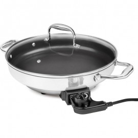 Electric Skillet By Cucina Pro - 18/10 Stainless Steel, Frying Pan with Non Stick Interior, with Glass Lid, 12