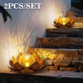 Two Pieces Solar Outdoor Decoration Waterproof for Lotus Lamp, Garden Decoration Metal Cracked Ball Glass for Lotus Lamp, Suitable for Indoor And Outdoor Solar Lamps for Dining Tables, Living Rooms, Balconies Decoration, Father's Day And Thanksgiving Gifts, Indoor Decor, Outdoor Lighting, Elegant Lighting, Floral Design, Handcrafted Decor, Weatherproof Light, Solar Lantern, Touch Control Lamp, Garden Enthusiasts, Interior Designers