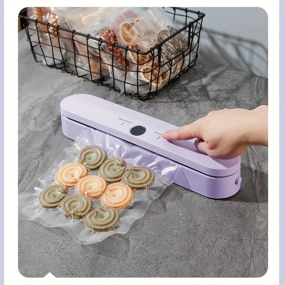 Portable Wireless Vacuum Sealer Machine, USB Rechargeable, with Type-C Connector, for Kitchen Food Preservation, Suitable for Snacks, Fresh Fruits, Nuts, and Pet Foo